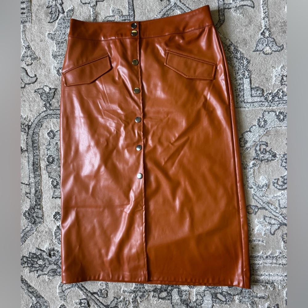 New York & Company Brown Midi Skirt